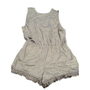 Cupshe fringe romper coverup sz large grey sleeveless NEW no tags
